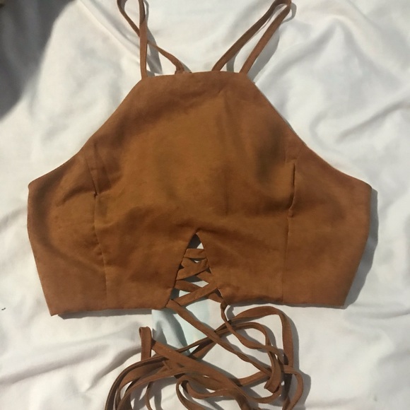 Tie around suede crop top - Picture 2 of 4
